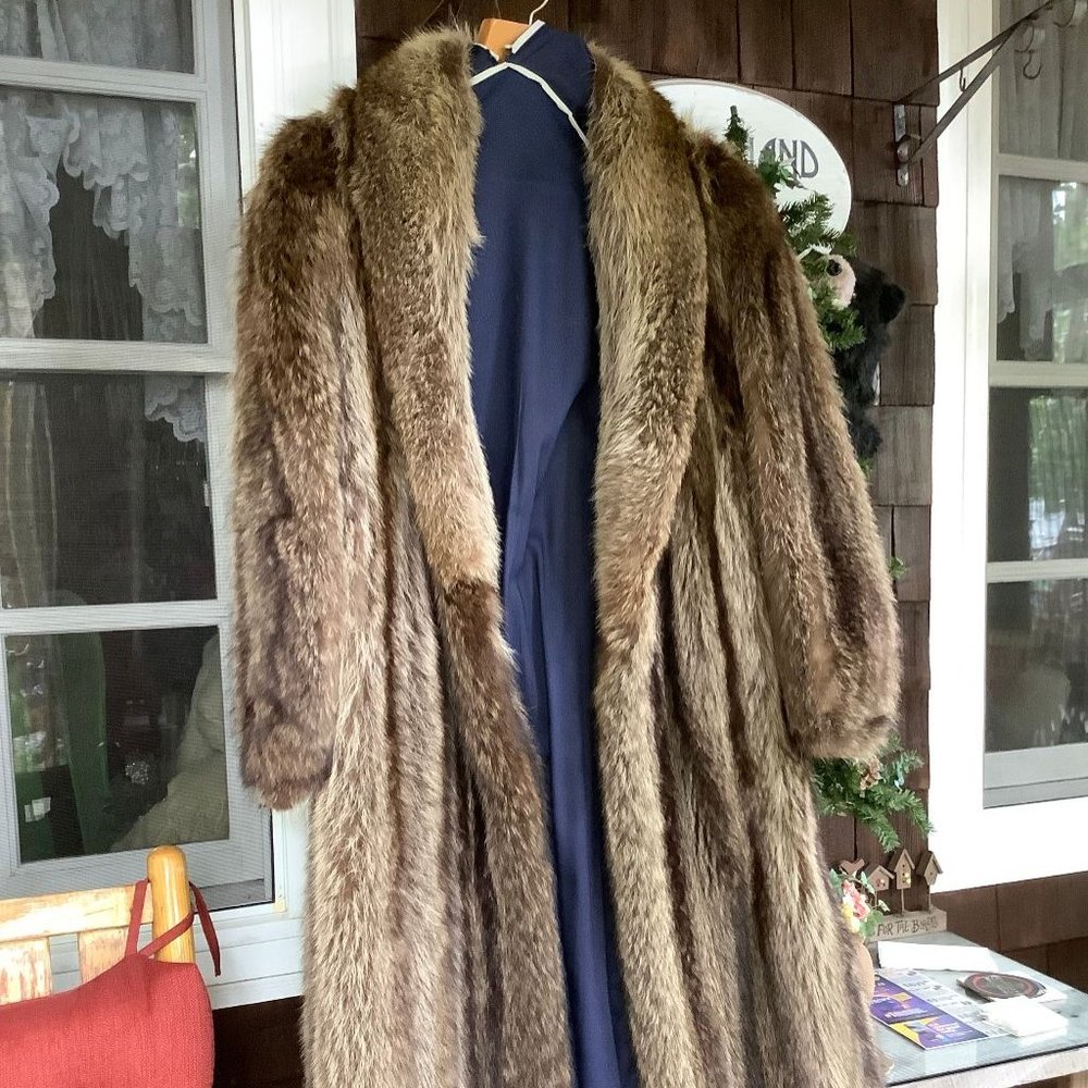 raccoon coat, matching muff and headband